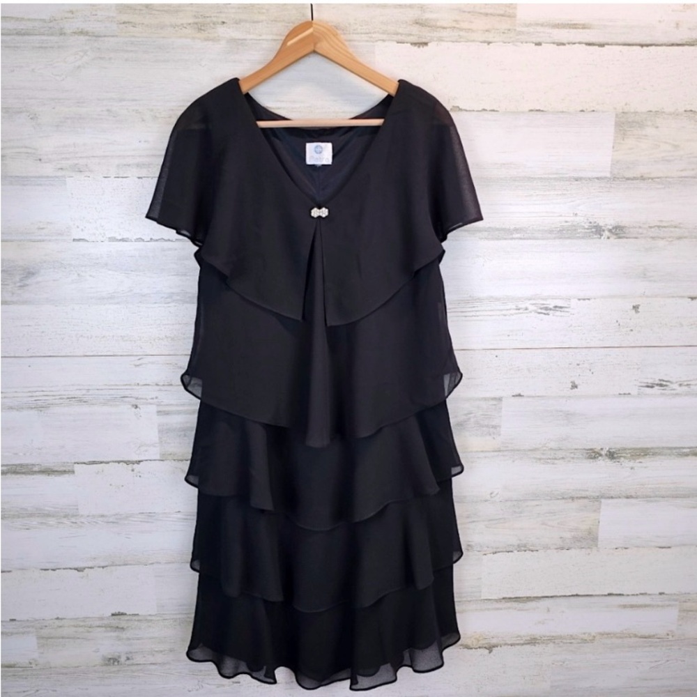 Patra Black Tiered Midi cocktail Dress